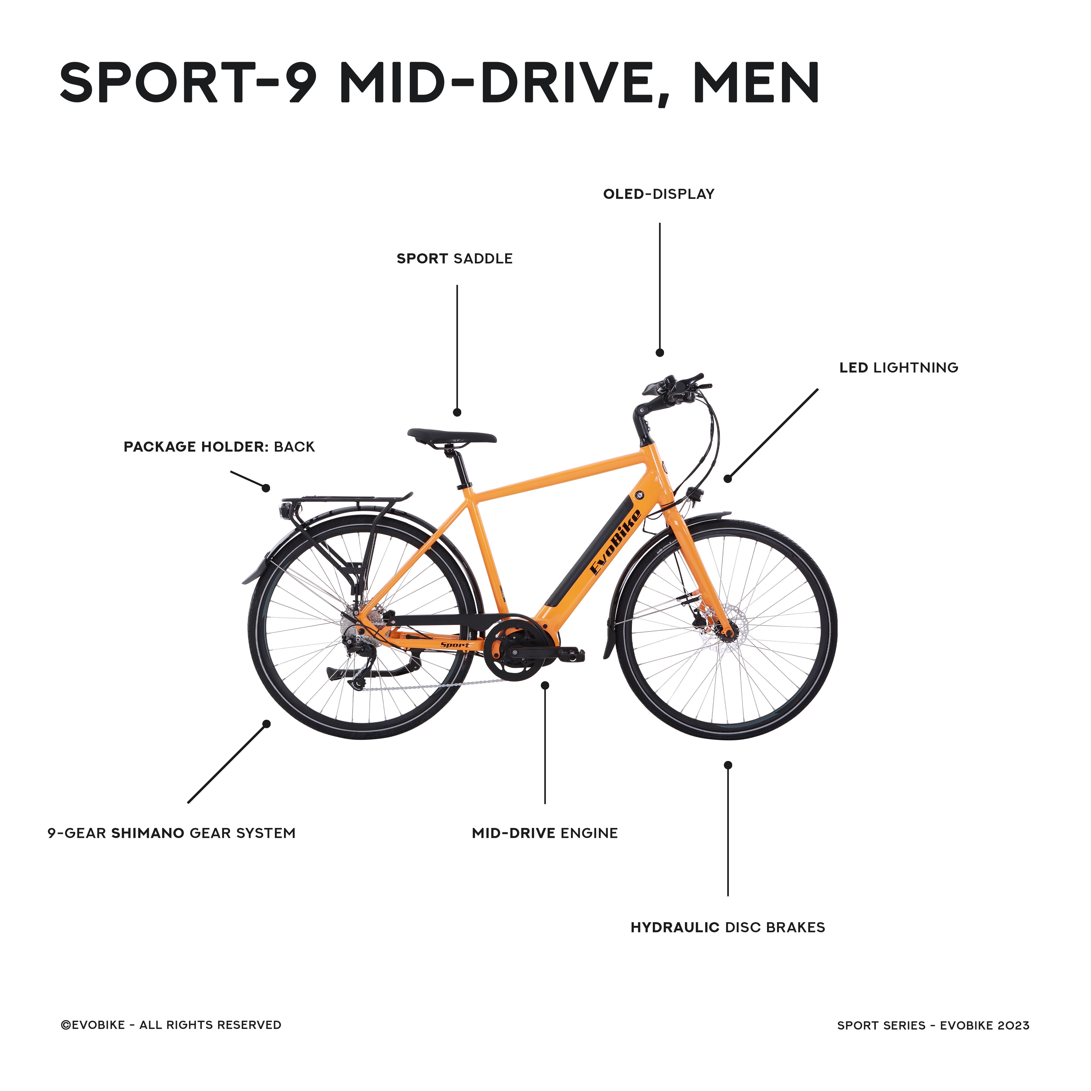 Elcykel EvoBike SPORT-9 Mid-Drive - Herre